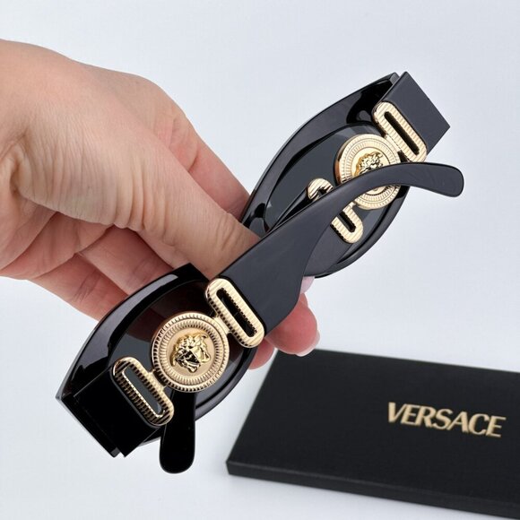 Versace VE4480U GB1/87 BRAND NEW Sunglasses Black Gold Dark Grey Oval Unisex main image 6